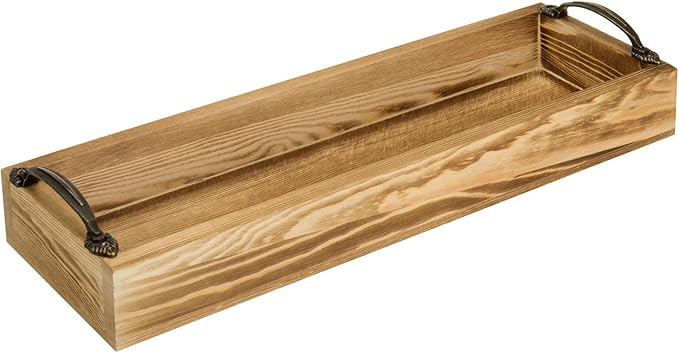 MyGift 16 Inch Rustic Burnt Wood Rectangular Serving Tray with Handles | Amazon (US)