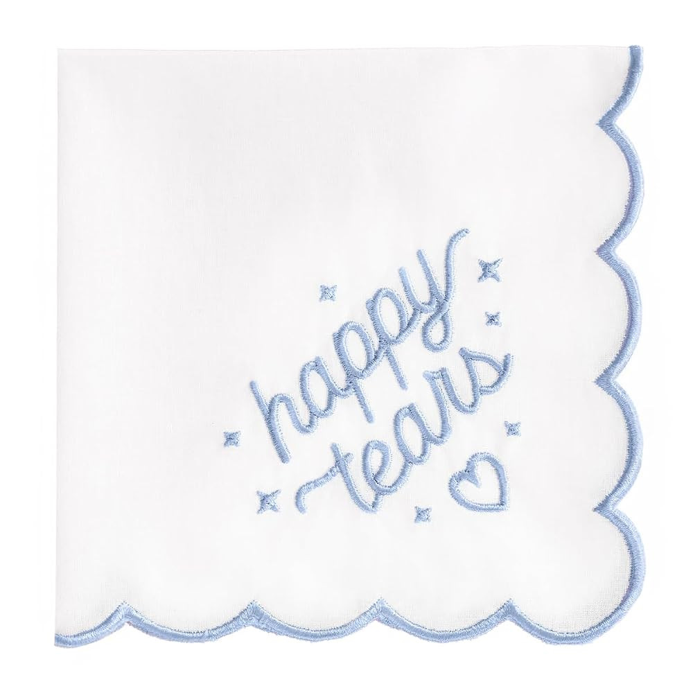 xo, Fetti White Happy Tears Embroidered Handkerchief | 10"x10" | Wedding Party Accessory, Bridesm... | Amazon (US)