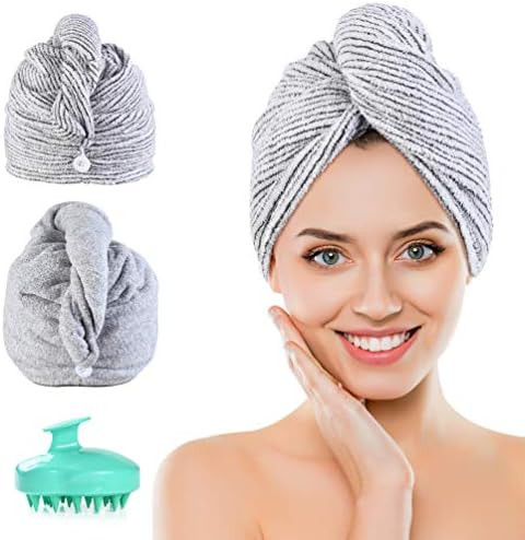 Microfiber Hair Towel Wrap,2 Pack Bamboo Charcoal Fiber Hair Drying Towel Super Absorbent Quick D... | Amazon (US)