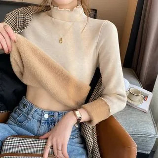 Magimomo - Long-Sleeve Fleece-Lined High Neck Knit Top | YesStyle | YesStyle Global