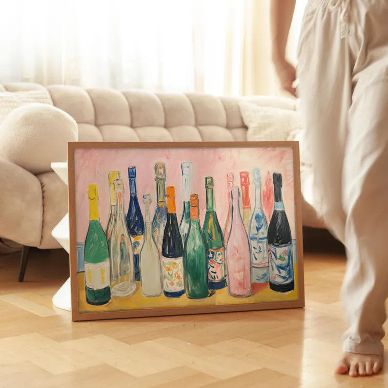 Bar Cart Art Wine, Kitchen Wall Art, Wine Bottle Painting, Printable Wall Art, Wine Art Print, Vi... | Etsy (US)
