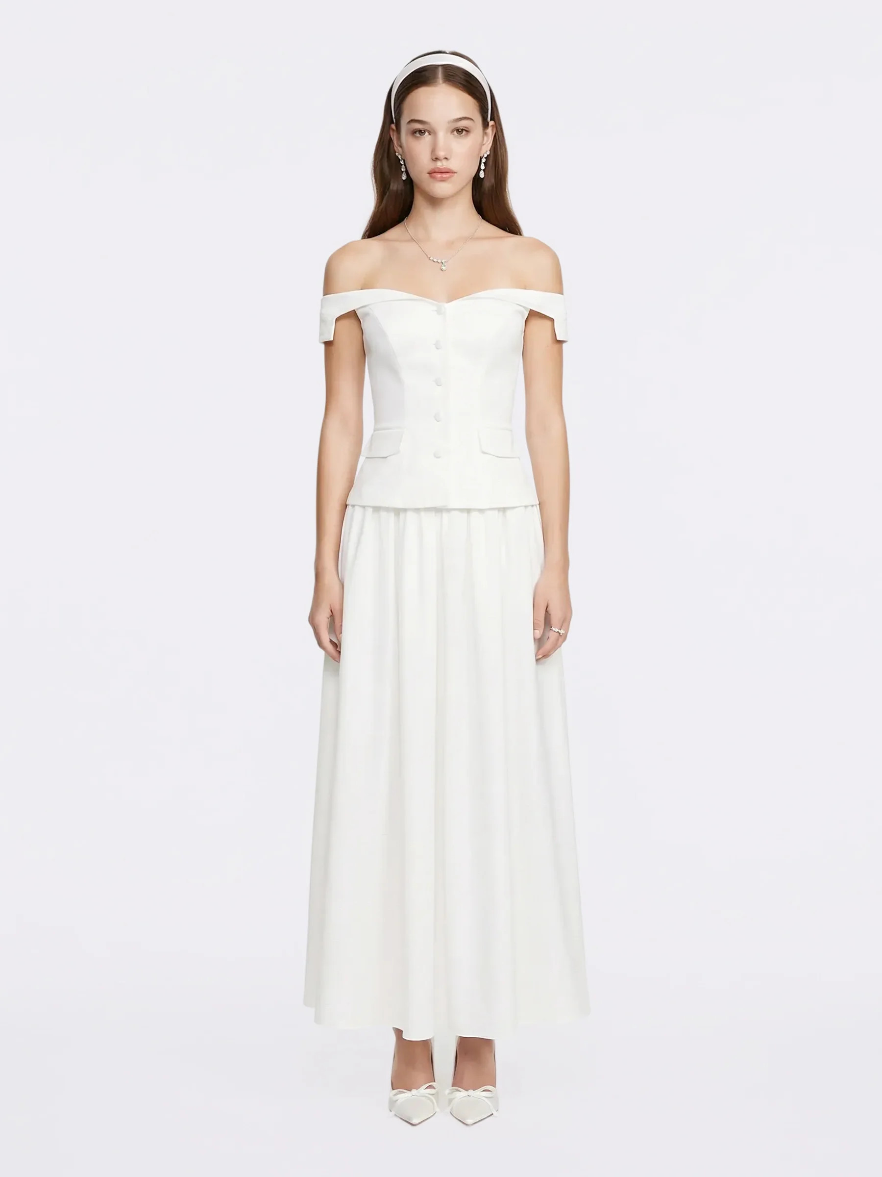 White High-Waist A-Line Midi Skirt | Nana Jacqueline | Nana Jacqueline