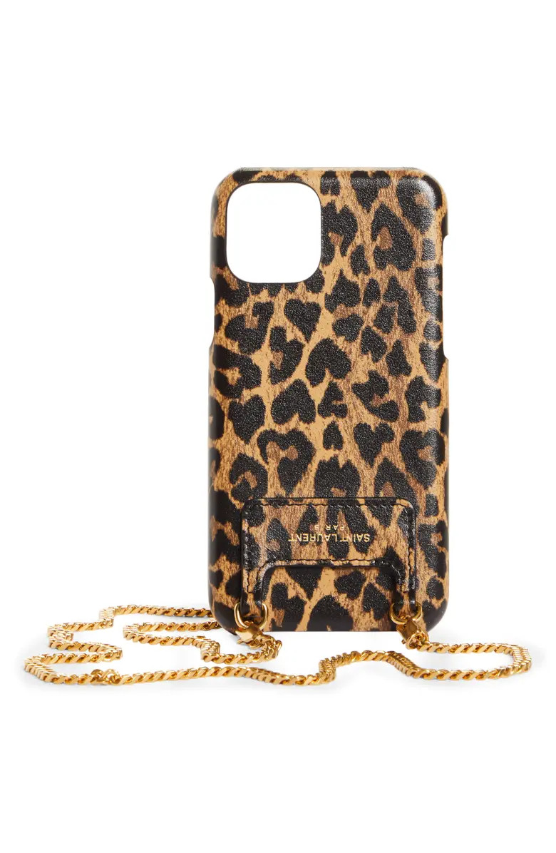 Leopard Heart Print iPhone 11 Pro Leather Case on a Chain | Nordstrom | Nordstrom