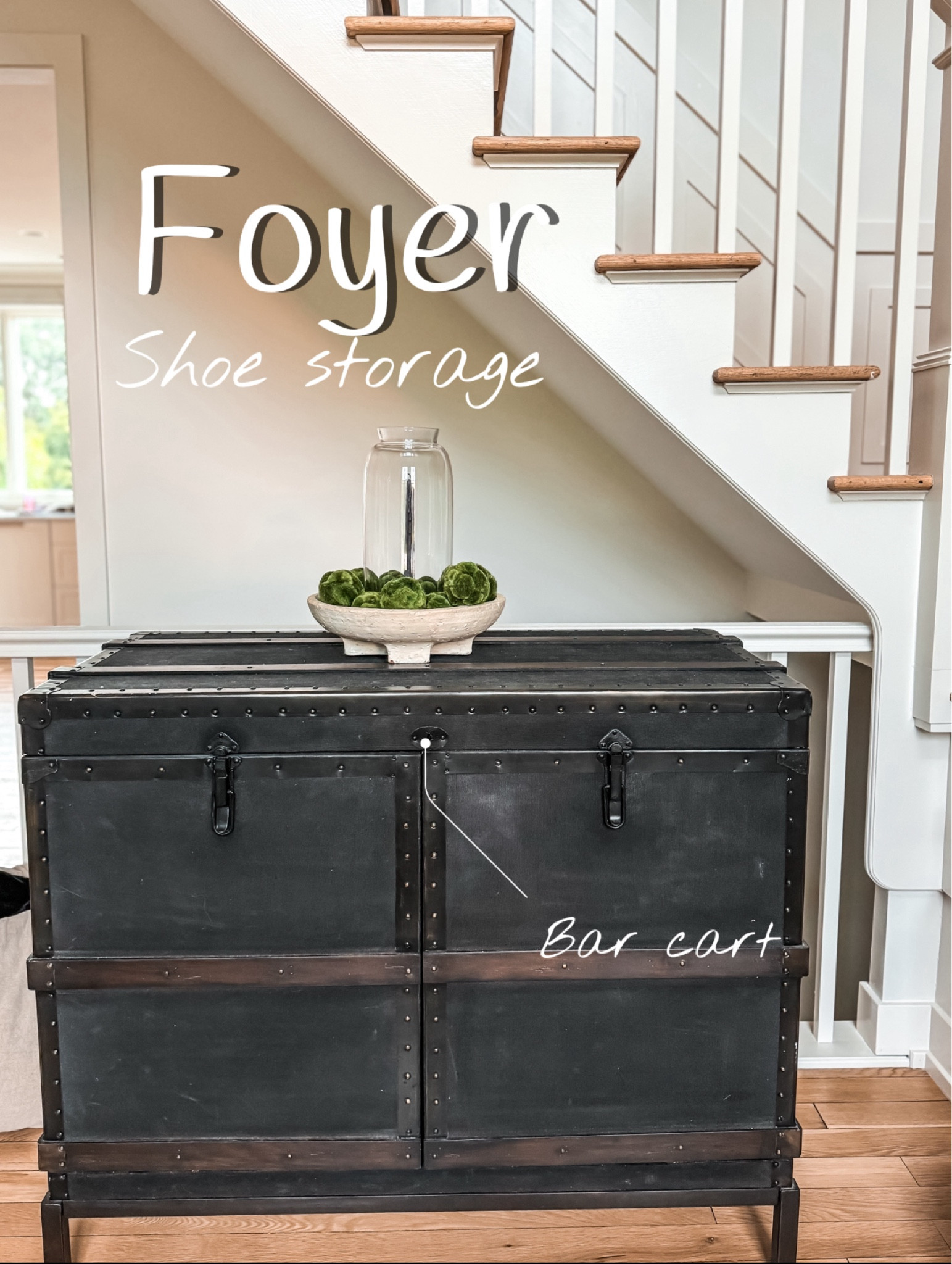 Entrance shoe storage
- large bar cart (we use to hide our shoes 😉)
- glass hurricane tapered candle holder
- faux moss
- decorative bowls

#ltkhome #ltkover40 #ltkstyletip


#LTKFindsUnder100 #LTKFindsUnder50 #LTKHome
