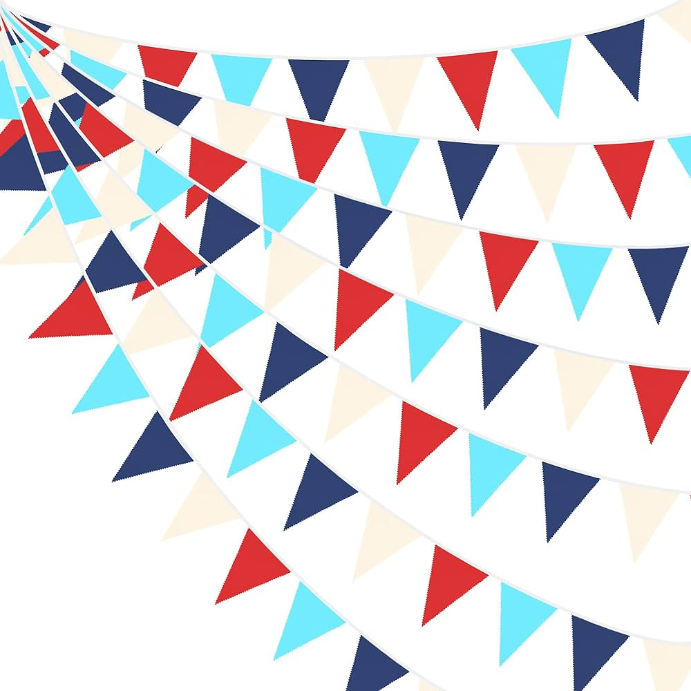 32Ft Red Blue White Nautical Pennant Banner Fabric Triangle Flag Bunting Garland Streamer for Nau... | Amazon (US)