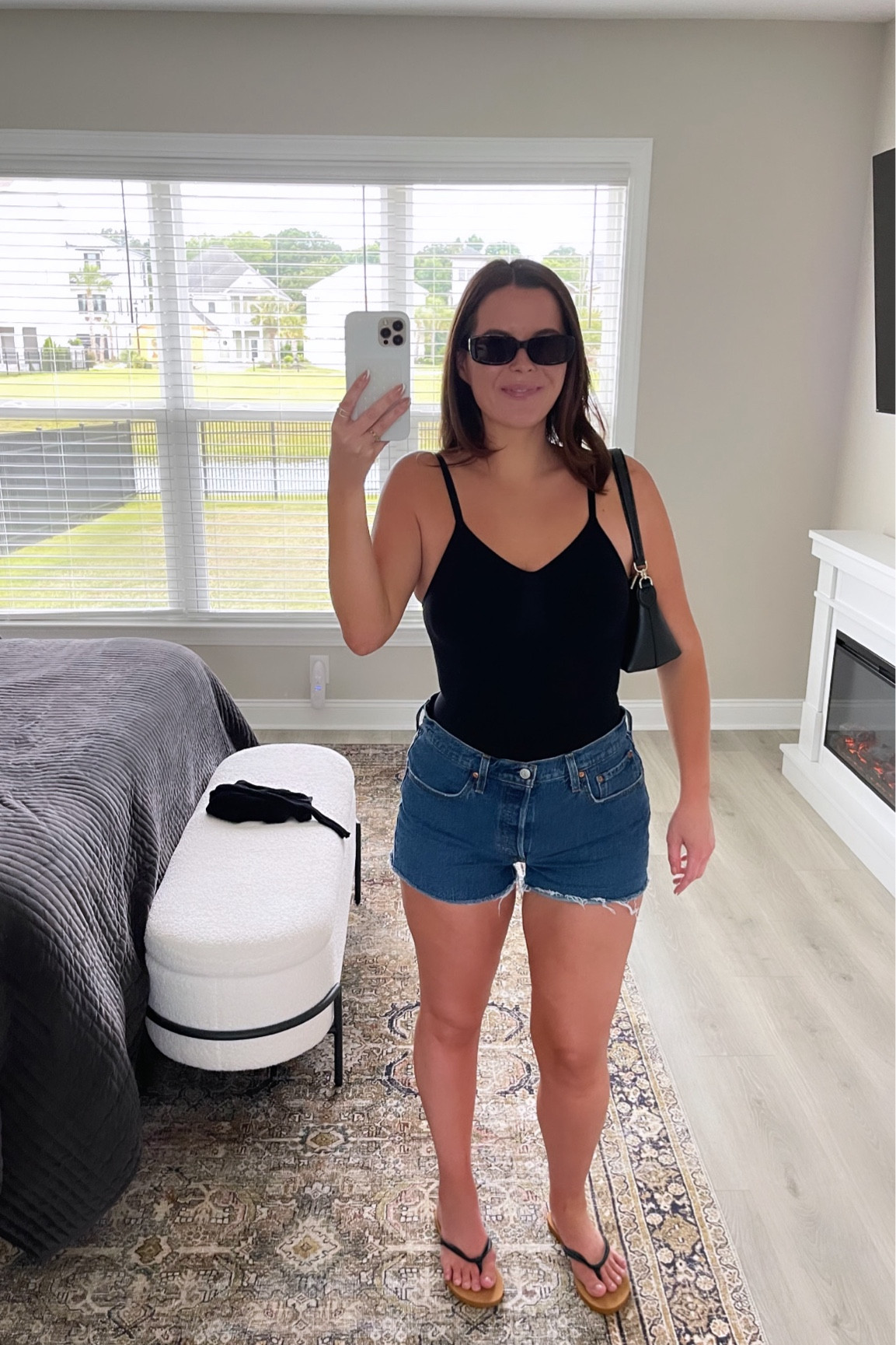 Denim shorts, black bodysuit, Kate spade, purse, bag, sandals, sunglasses, summer style, iPhone case, outfit, staple pieces 

#LTKStyleTip #LTKItBag #LTKShoeCrush