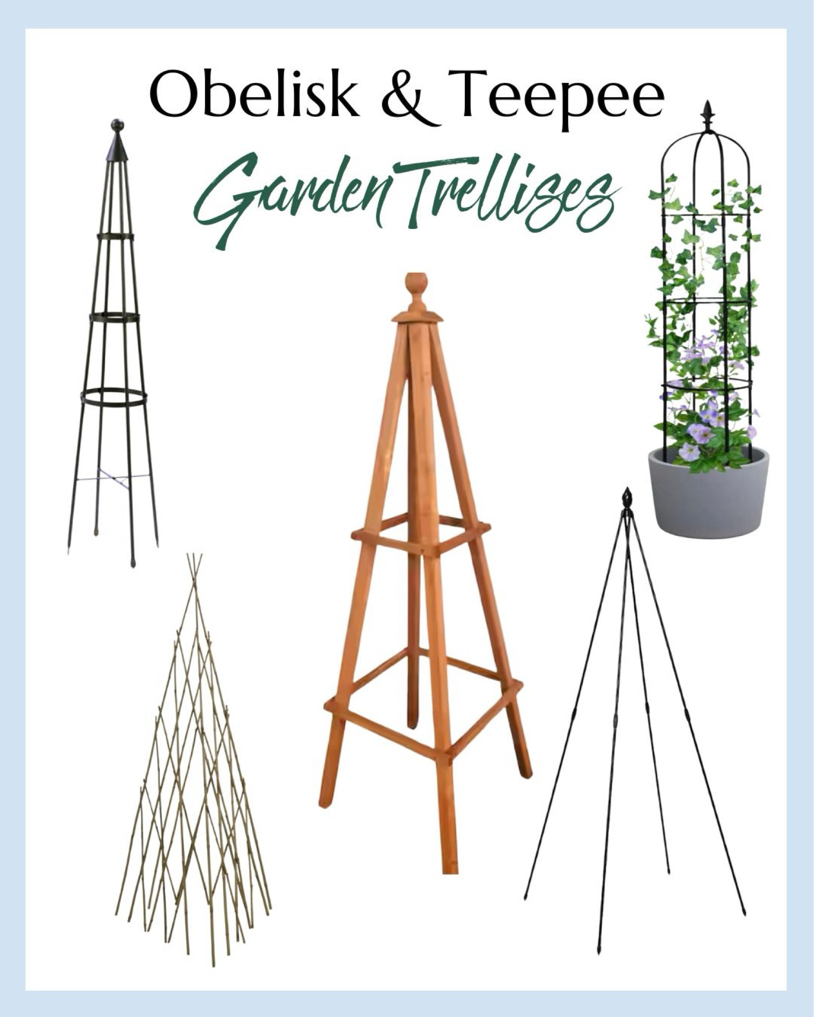 Life is busy and you don’t have time to make a trellis. 

No worries five of my favorites obelisk or teepee style (in every price range) are here. 

#LTKGardening #summerflowers

#LTKhome #LTKSeasonal