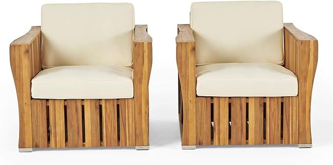 Christopher Knight Home Cadence Outdoor Acacia Wood Club Chairs with Water Resistant Cushions, 2-... | Amazon (US)