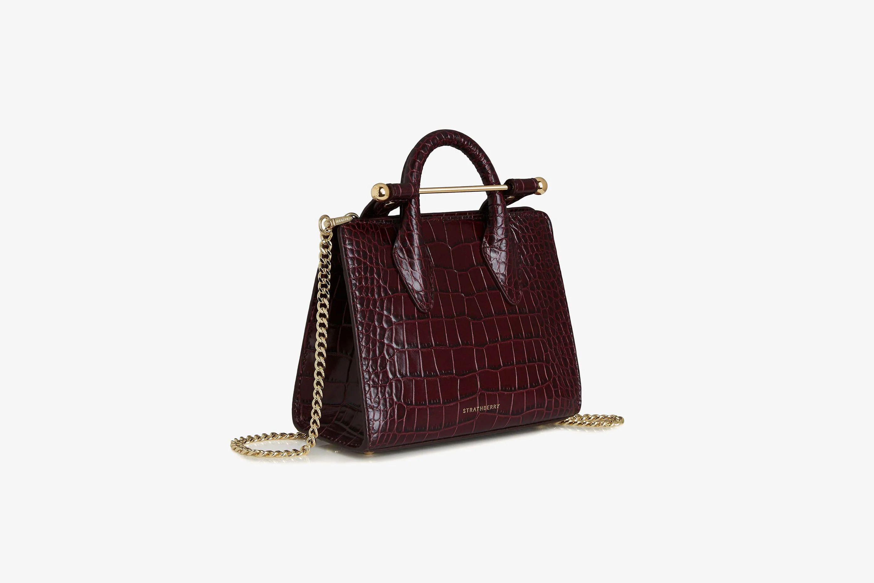 The Strathberry Nano Tote - Croc-Embossed Leather Burgundy | Strathberry