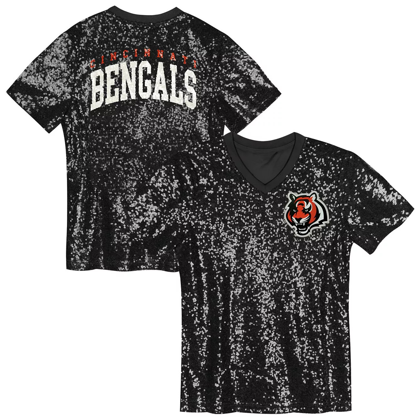 Girls Youth Black Cincinnati Bengals Wordmark Sequin V-Neck Top | Kohl's