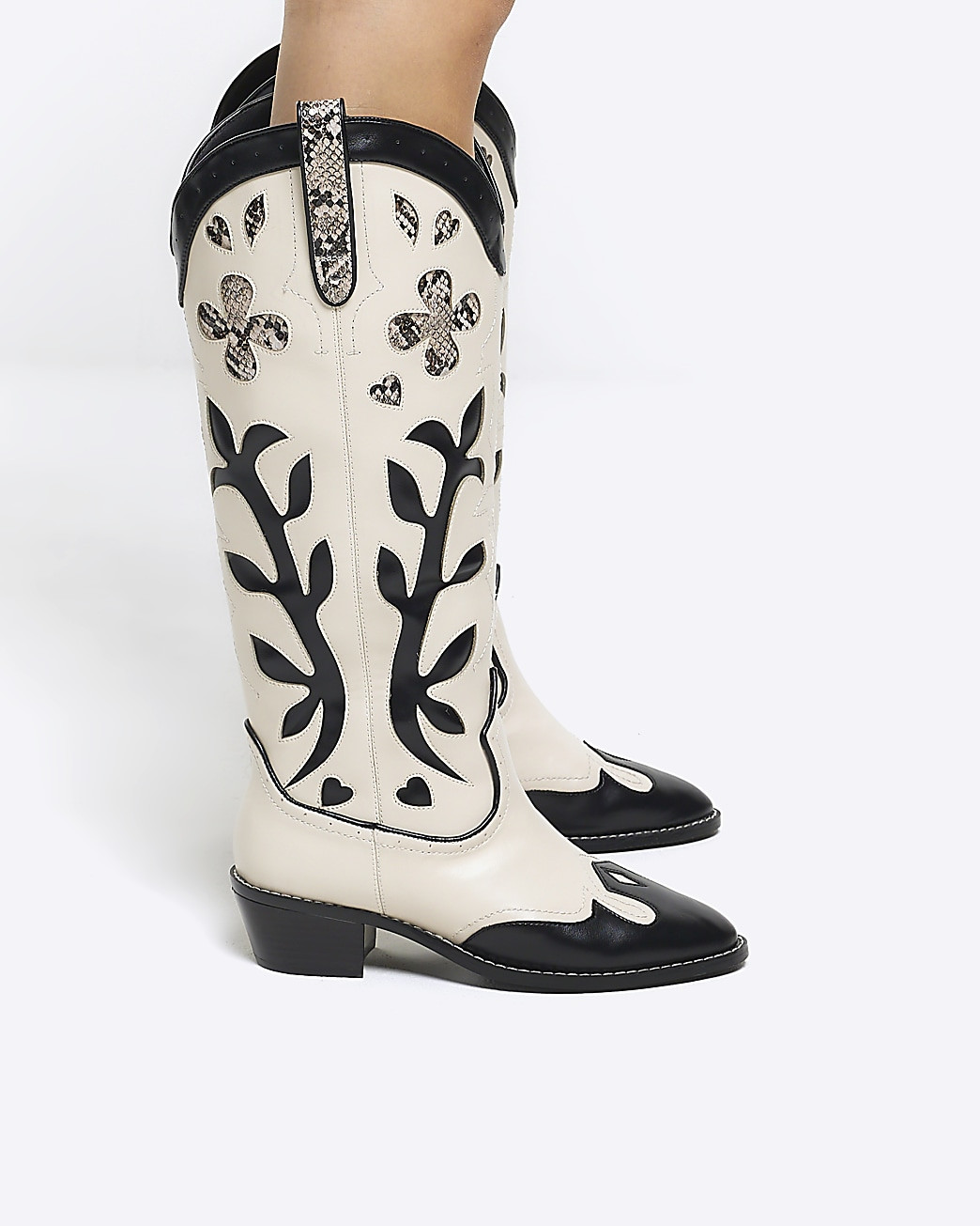 Cream Western Knee High Boots | River Island (UK & IE)