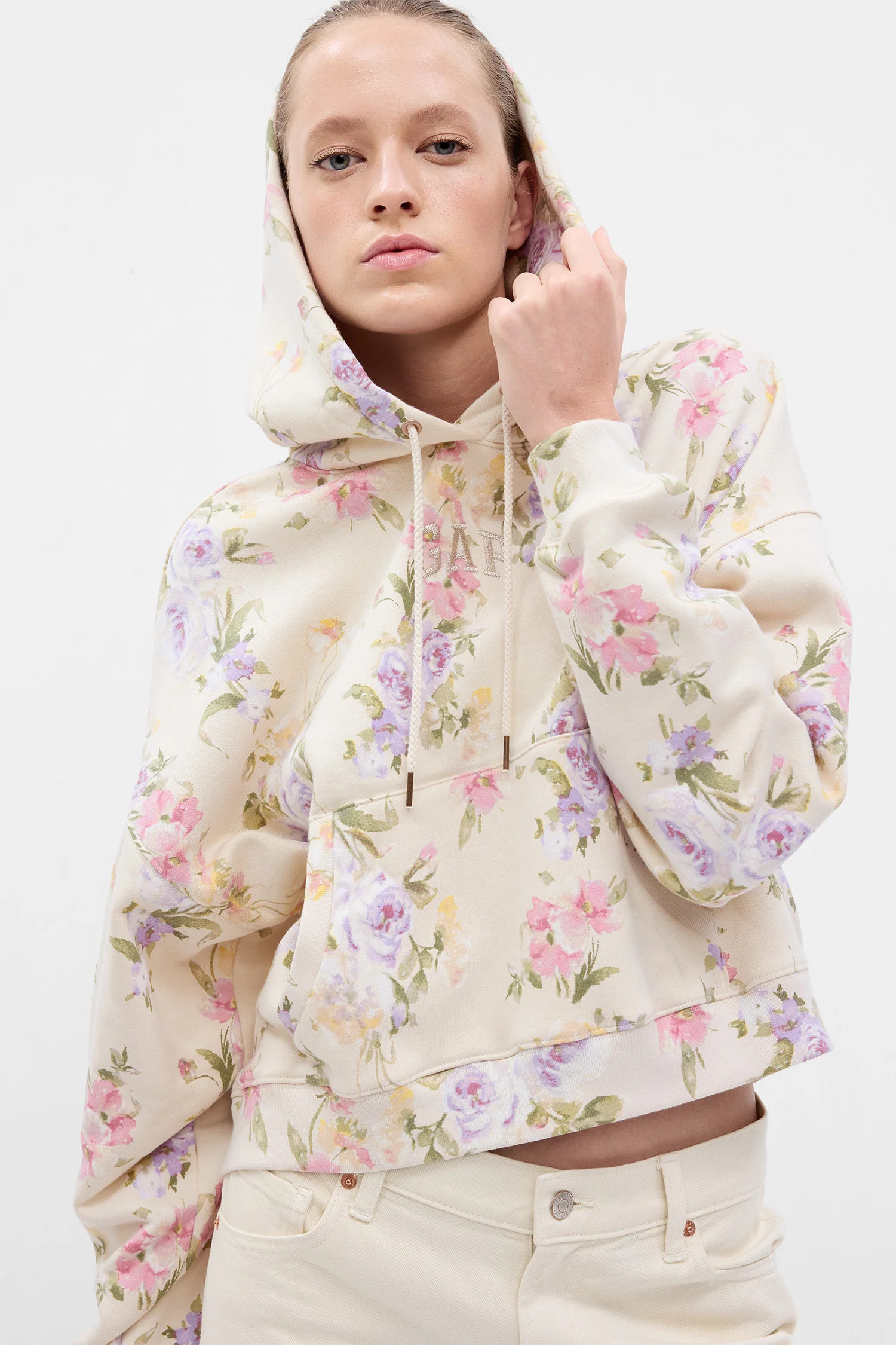 Gap x LoveShackFancy Floral Crop Hoodie | LOVESHACKFANCY