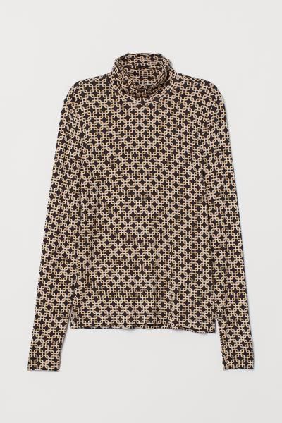 Modal polo-neck top - Black/Patterned - Ladies | H&M GB | H&M (UK, MY, IN, SG, PH, TW, HK)