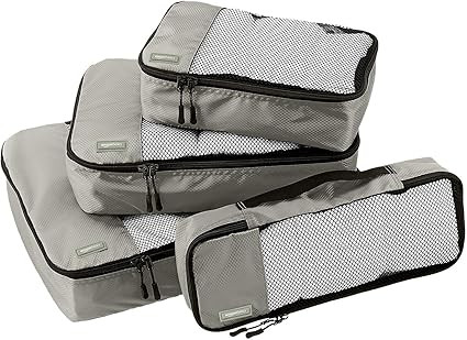 Amazon Basics 4 Piece Packing Travel Organizer Cubes Set, Small, Medium, Large, and Slim, Gray | Amazon (US)
