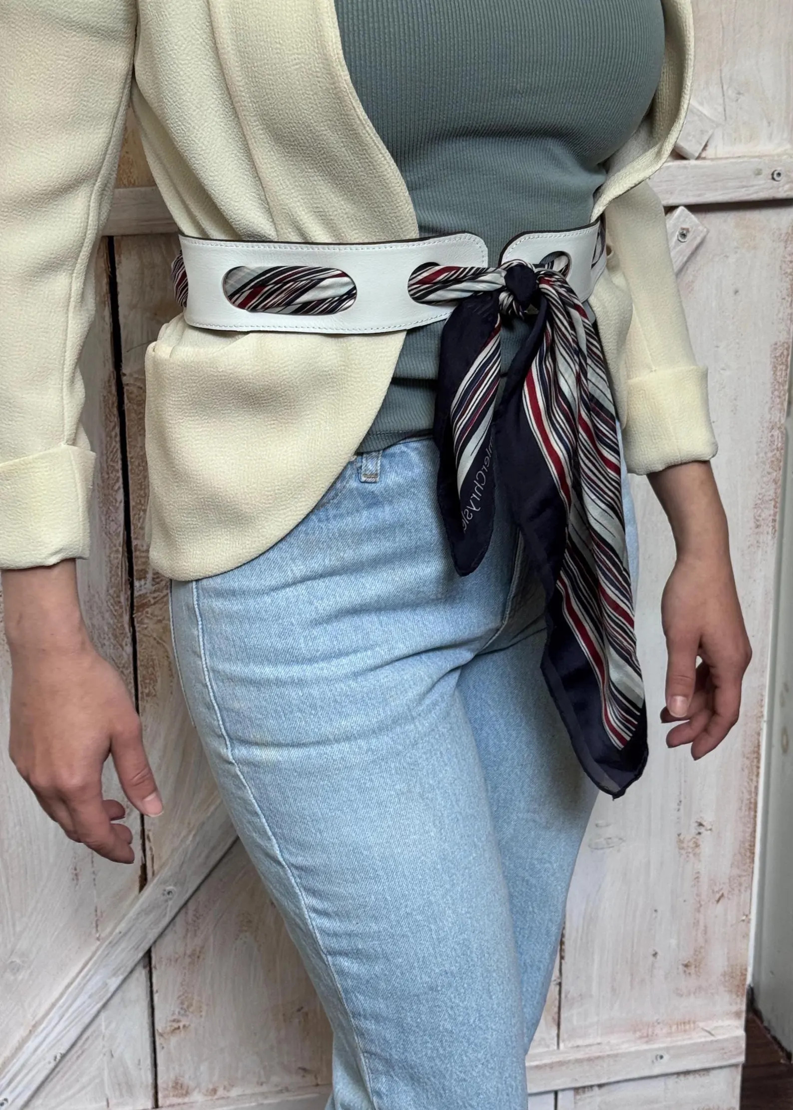 Reversible Scarf Waist Belt Cream and Tan Leather Accessory | Etsy (Global)
