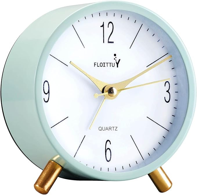 4 inches Super Silent Alarm Clock, Cream Green Beep Wake Round Alarm Clock with Night Light,Batte... | Amazon (US)