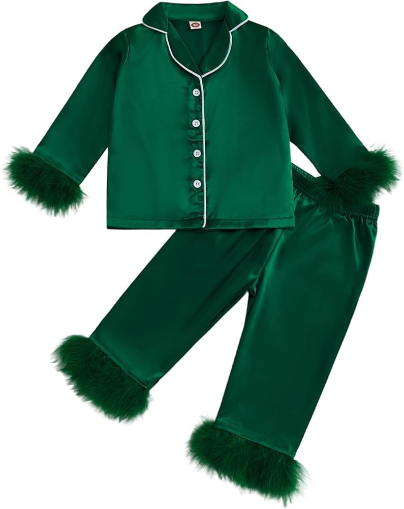 Toddler Girl Silk Pajamas Baby Lapel Button Down Ruffle Satin Silk Pjs Sleepwear Loungwear Clothe... | Amazon (US)