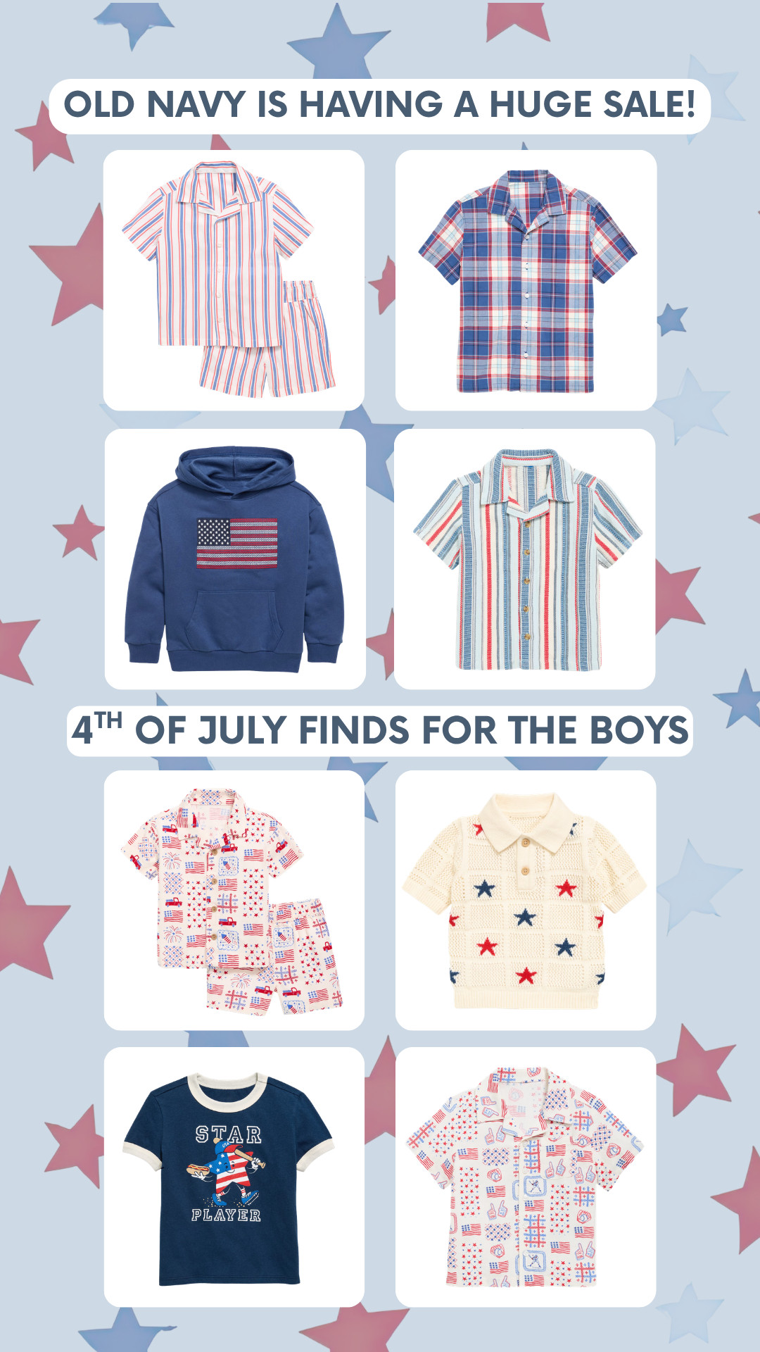 Old Navy Sale finds for my boys for the 4th of July!

Boys summer clothing, old navy sale, boys clothing haul

#LTKSeasonal #LTKBaby #LTKKids