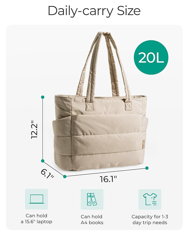 BAGSMART Tote Bag for Women, Lightweight Puffy Tote Bag with Compartments Quilted Shoulder Bag Ha... | Amazon (US)