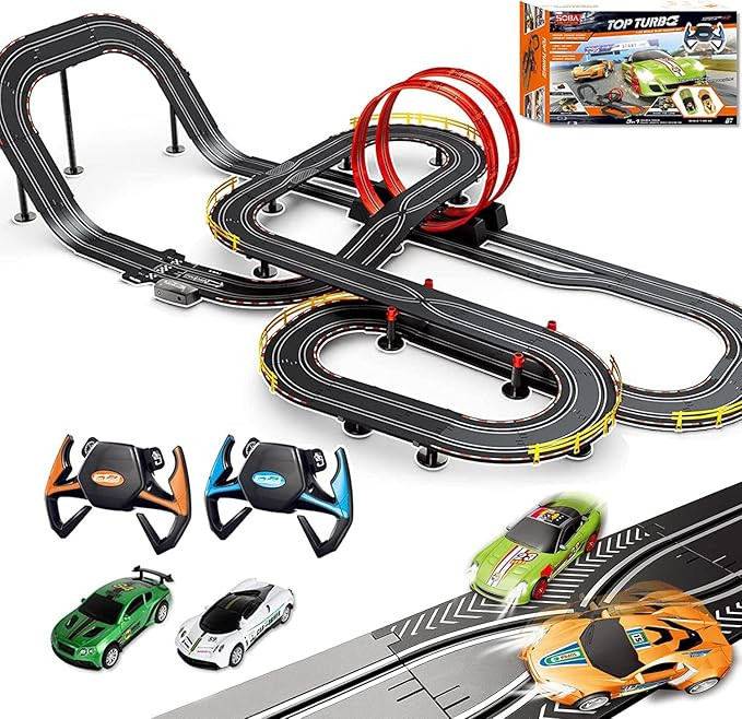 40FT Slot Car Race Track Set Electric Powered Super Loop Speedway with Four Cars for Kids with So... | Amazon (US)