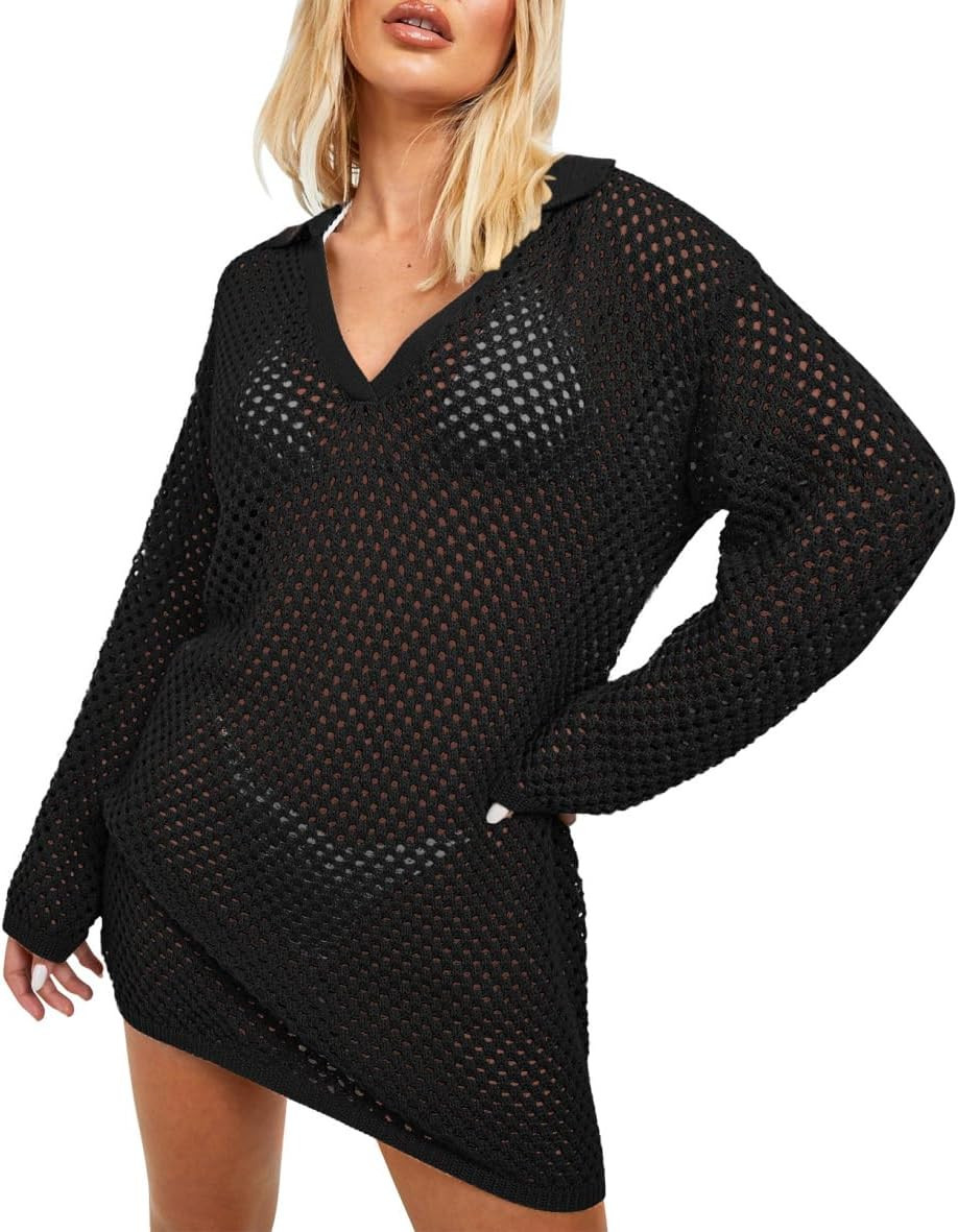 Pink Queen Crochet Swimsuit Cover Up for Women 2024 Sexy Hollow Out Bikini Bathing Suit Coverup K... | Amazon (US)