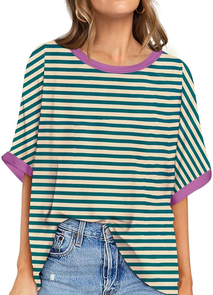 UEU Women Oversized T-Shirt Summer Casual Loose Fit Short Sleeve Basic Tops Workout Gym Tee Shirt | Amazon (US)