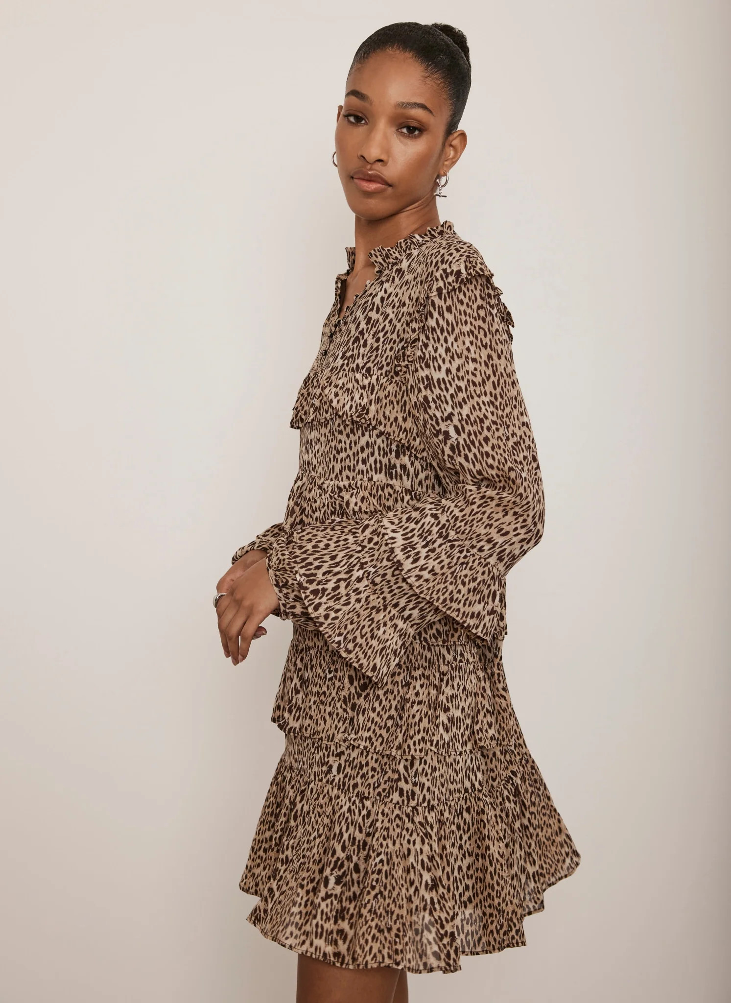 Leopard Print Tiered Mini Dress | Mint Velvet
