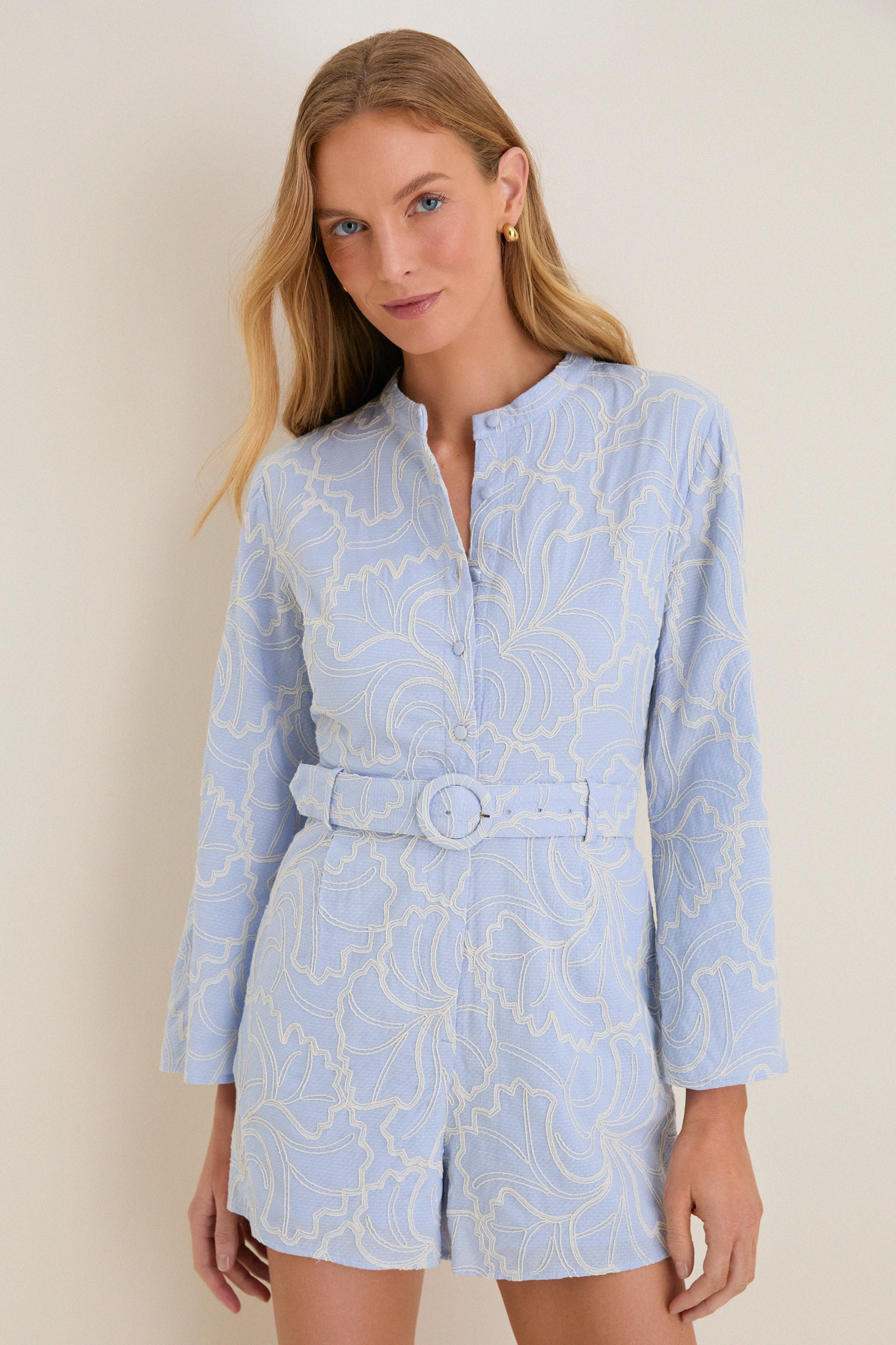 Blue Peony Embroidered Minny Romper | Tuckernuck (US)