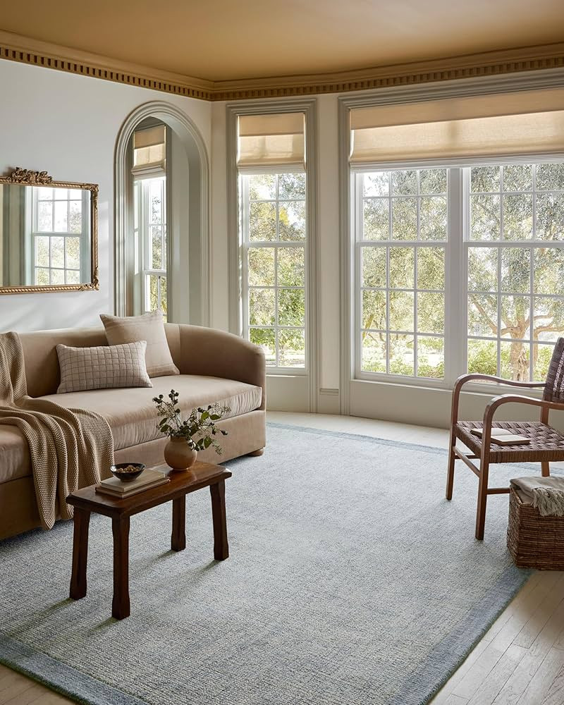 Loloi Magnolia Home by Joanna Gaines Henley Collection HNY-01 Ivory/Blue 7'-9" x 9'-9" Area Rug | Amazon (US)