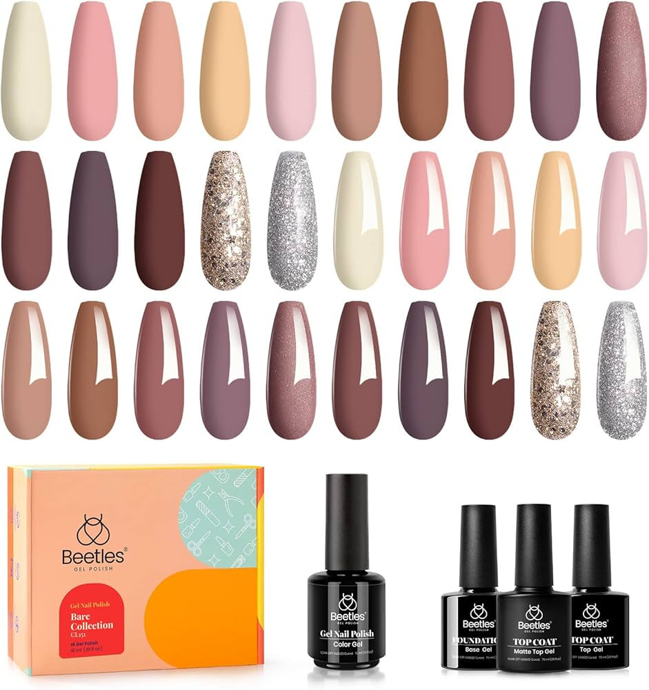 Beetles Bare Collection Gel Nail Polish Kit-15ml Pastel Pink Nude Gel Polish Set Brown Glitter Ge... | Amazon (US)