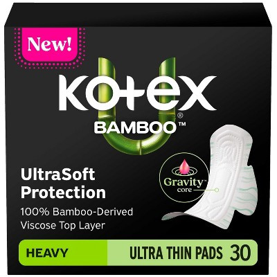 Kotex Bamboo Ultra-Thin Heavy Absorbency Pads with Wings - 30ct | Target