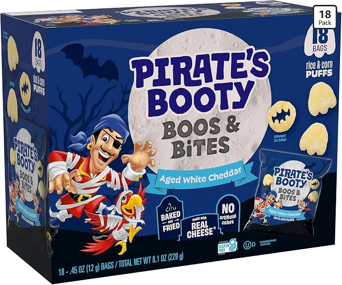 Pirate's Booty Boos & Bites Cheddar Cheese Puffs Halloween Snacks, 8.1 oz | Amazon (US)