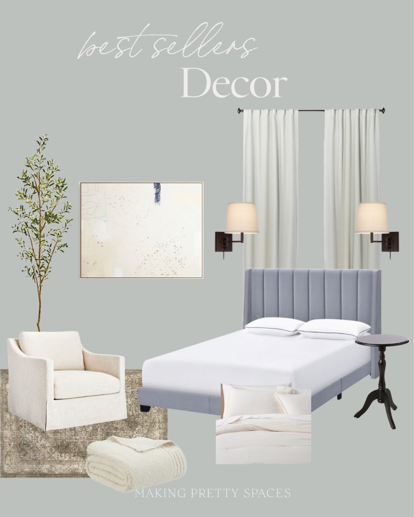 Shop the 2022 best decor sellers!
Curtains, Target, Walmart, artwork, sconces, end table, area rug, chair, faux olive tree

#LTKhome #LTKsalealert #LTKstyletip