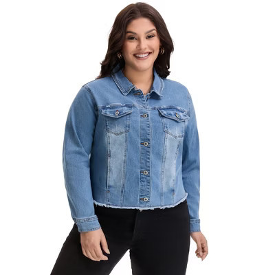 Women's Plus Size Cropped Denim Long Sleeve Button Down Casual Jean Jackets with Pockets - Agnes Orinda Light Blue 4X | Target