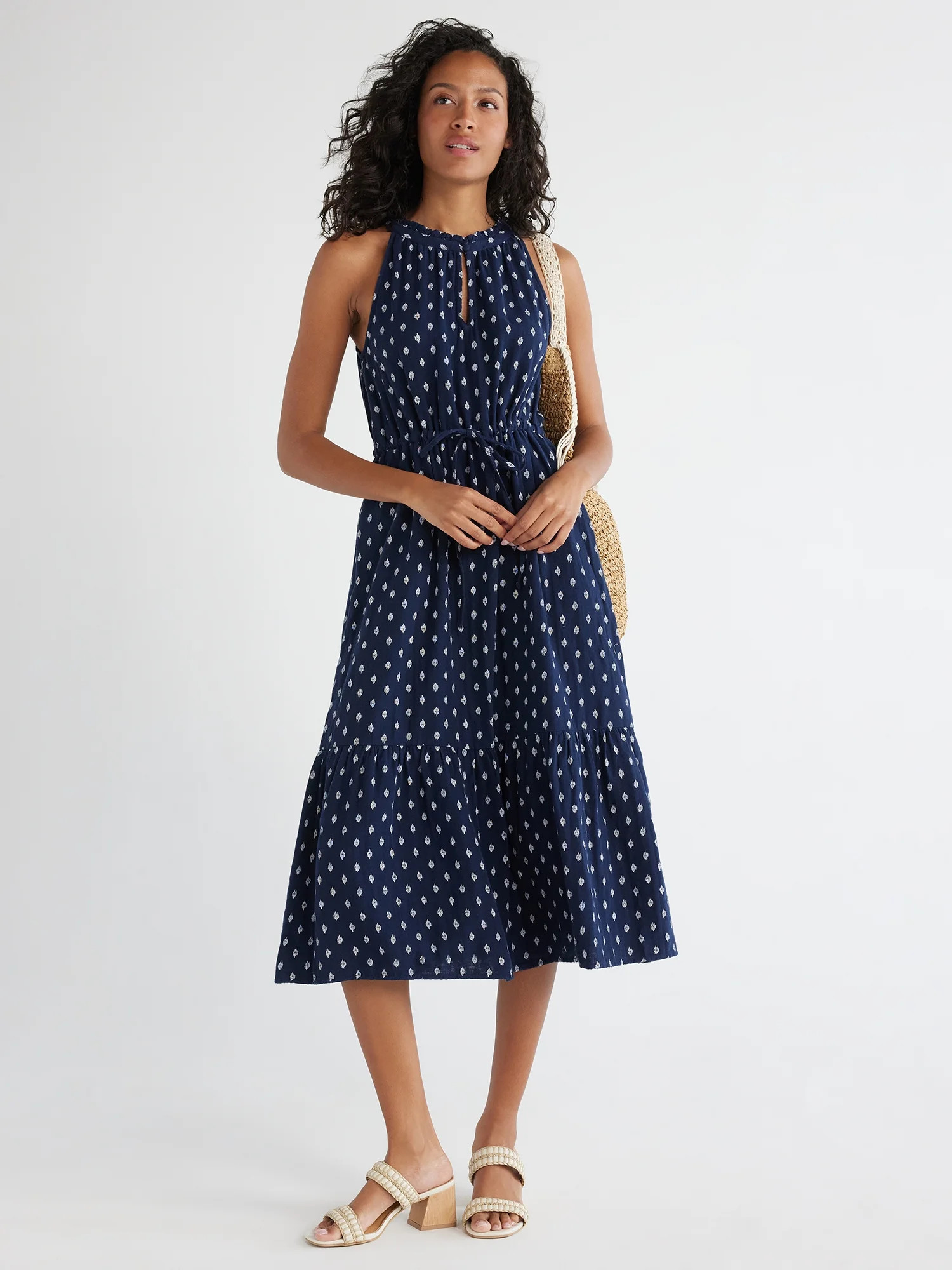 Time and Tru Women's Midi Double Cloth Dress | Walmart (US)