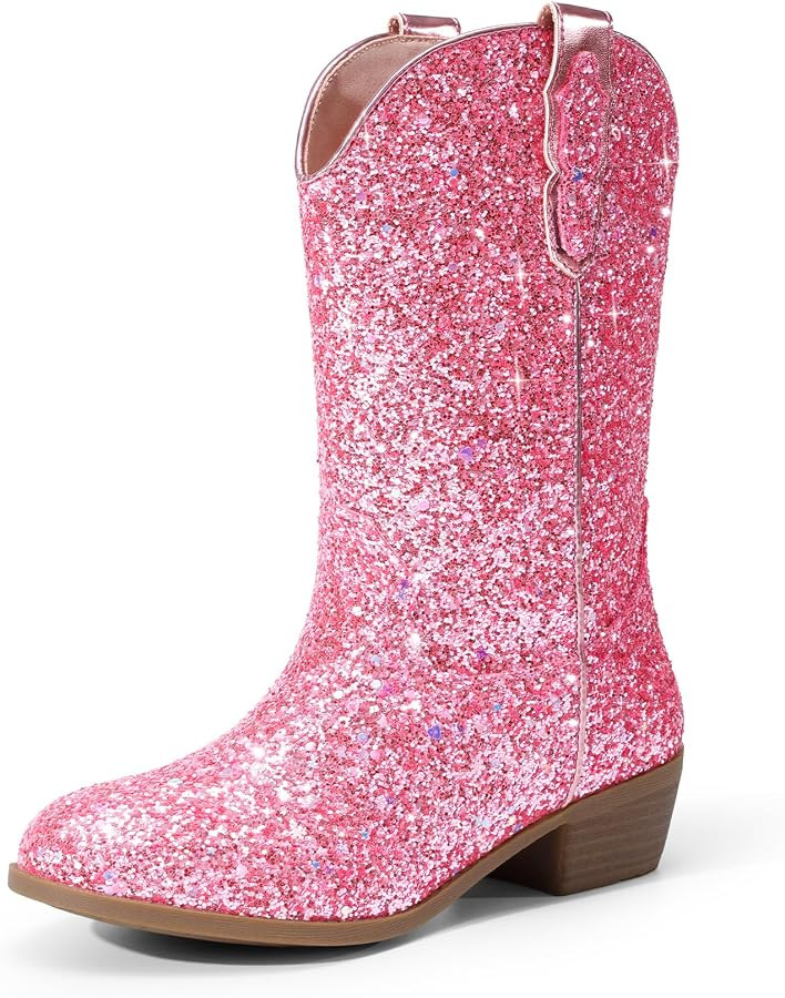 DREAM PAIRS Girls Cowgirl Western Glitter Boots | Amazon (US)