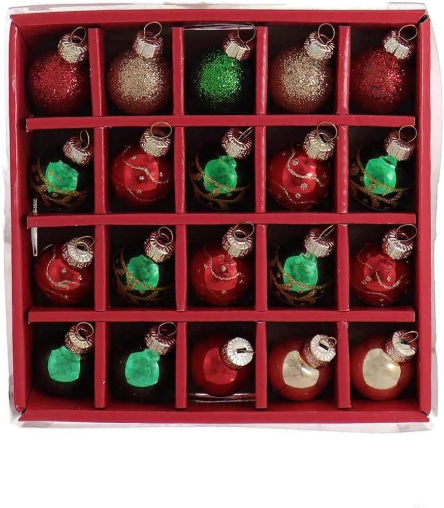 25MM Miniature Red, Green and Gold Glass Ball Ornaments, 20-Piece Box Set | Amazon (US)