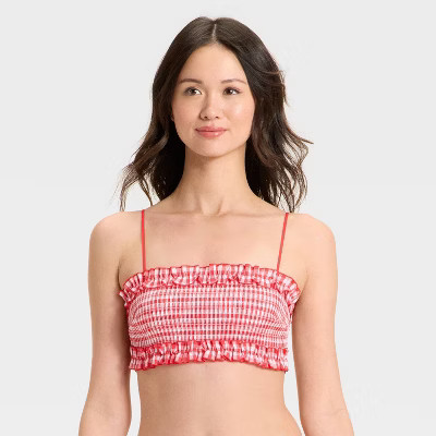 Women's Gingham Woven Bandeau Bralette - Colsie™ Red XL | Target