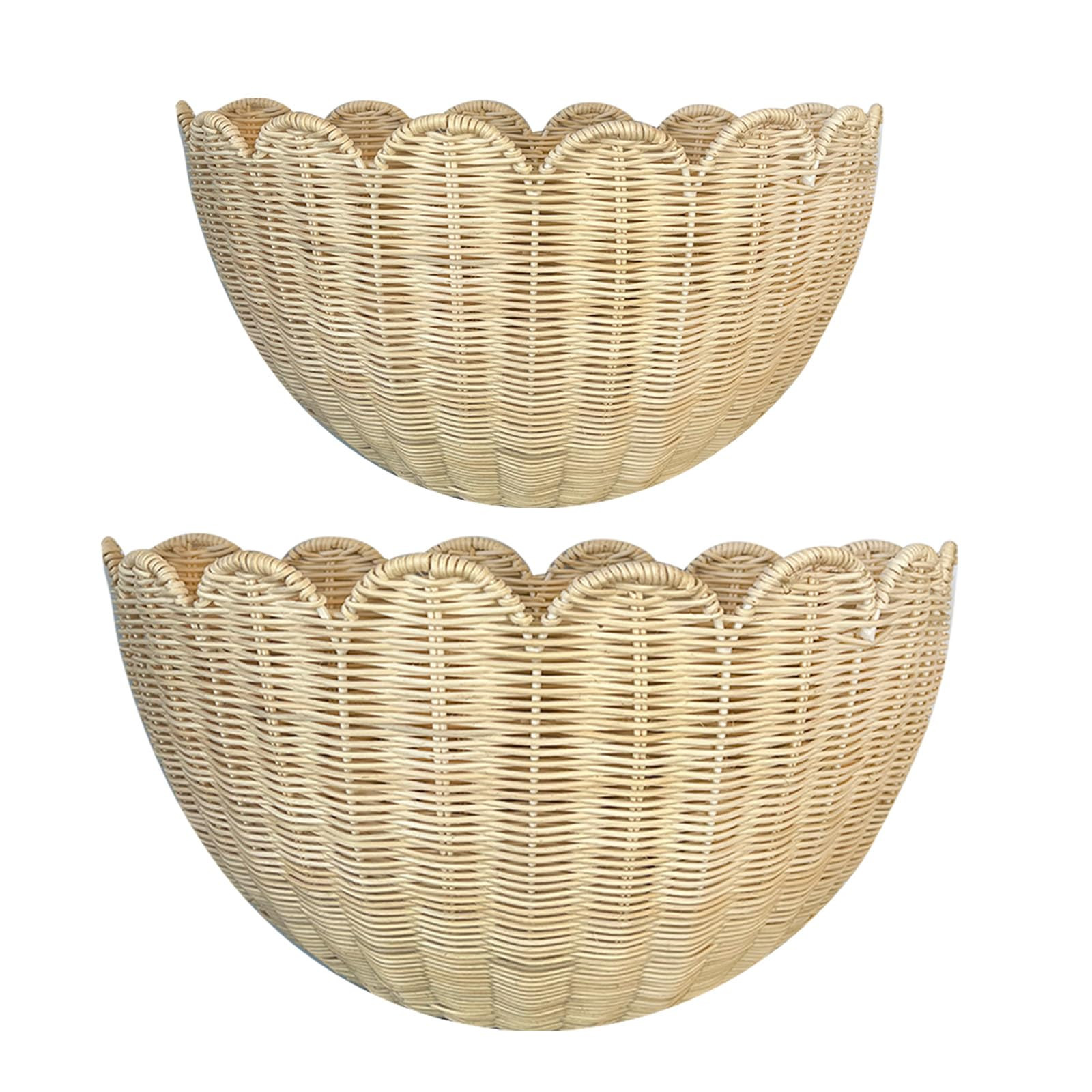 Scalloped Wall Basket, 2pcs Hand Woven Hanging Wicker Wall Baskets Set, Scalloped Rattan Wall Sto... | Amazon (US)