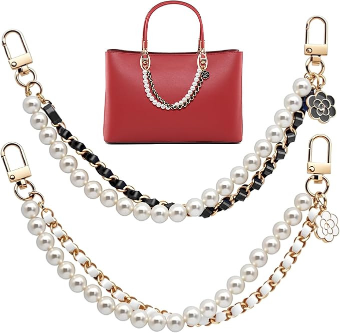 AIFUDA 2 Pcs Pearl Handbag Chain Purse Charms Black Gold Pearl Purse Chains Extender Decorative B... | Amazon (US)