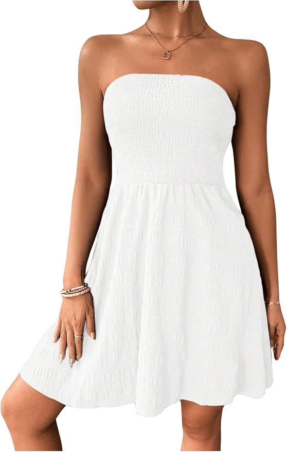 SweatyRocks Women's Sleeveless Strapless A Line Short Dress Tube Flared Hem Mini Dresses | Amazon (US)