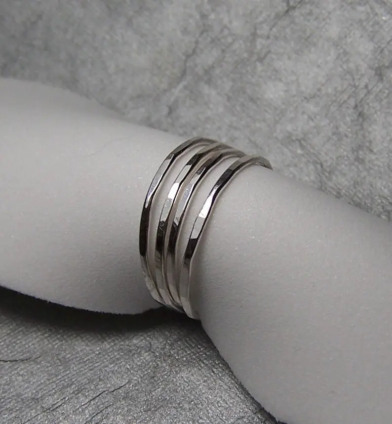 Very Thin Flat Hammered solid 925 Sterling Silver Stacking Ring | Etsy (Global)