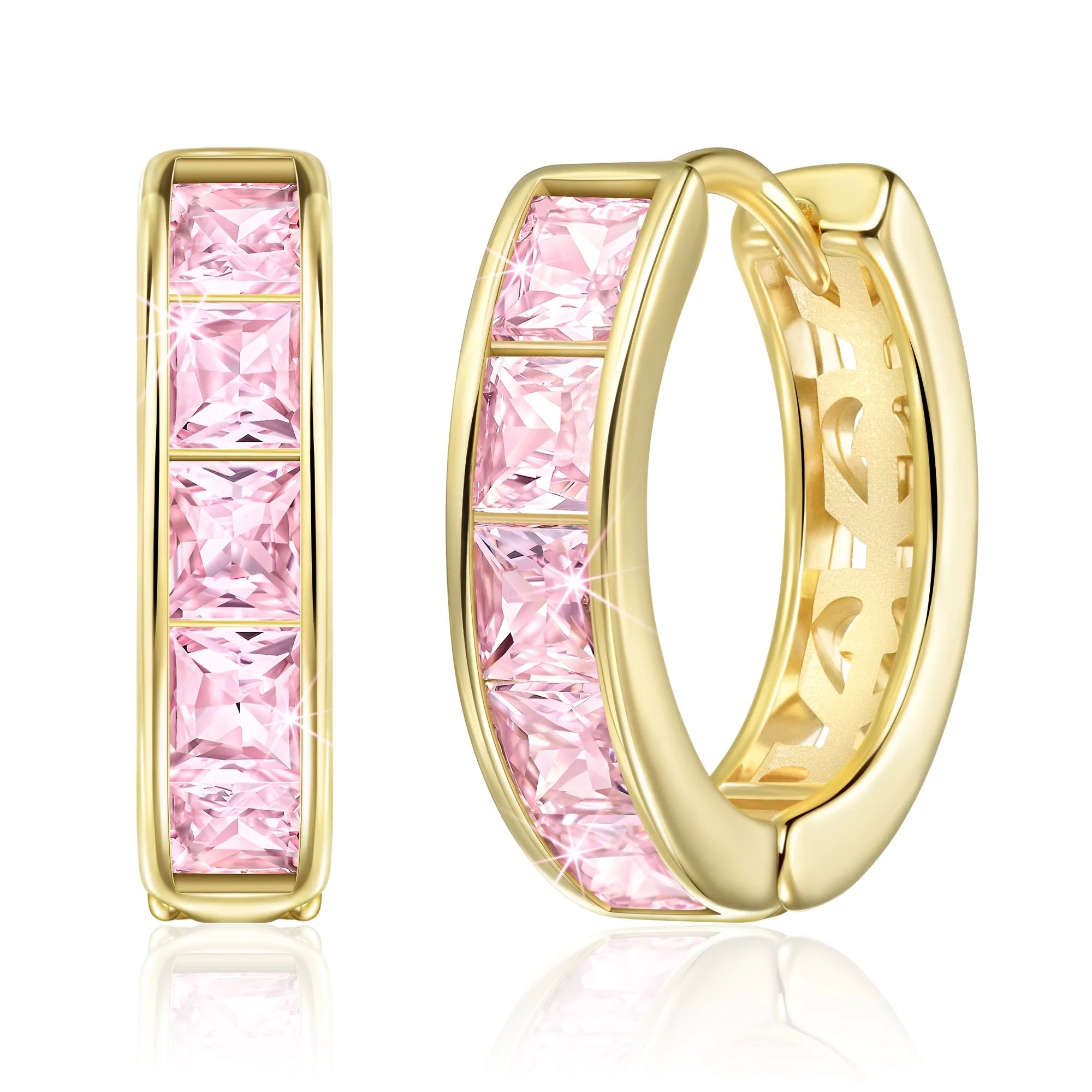 Linawe Flat Back Gold Hoop Earrings for Women Trendy, Pink Cubic Zirconia Earrings Studs, Helix M... | Walmart (US)