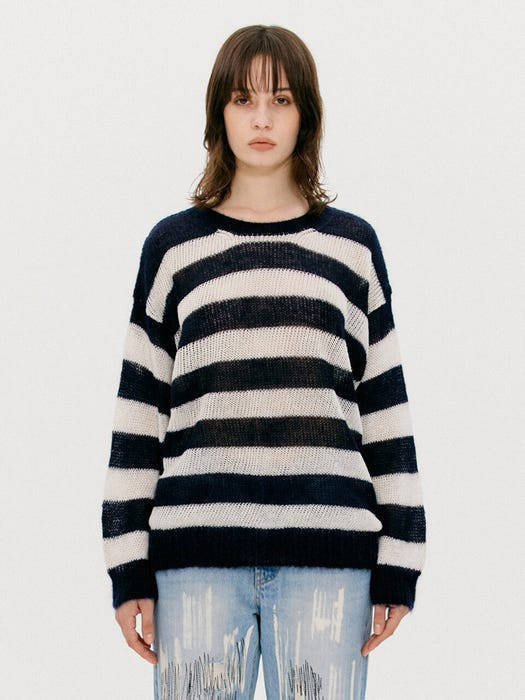 Mohair Stripe Sweater (Navy) | W Concept (US)