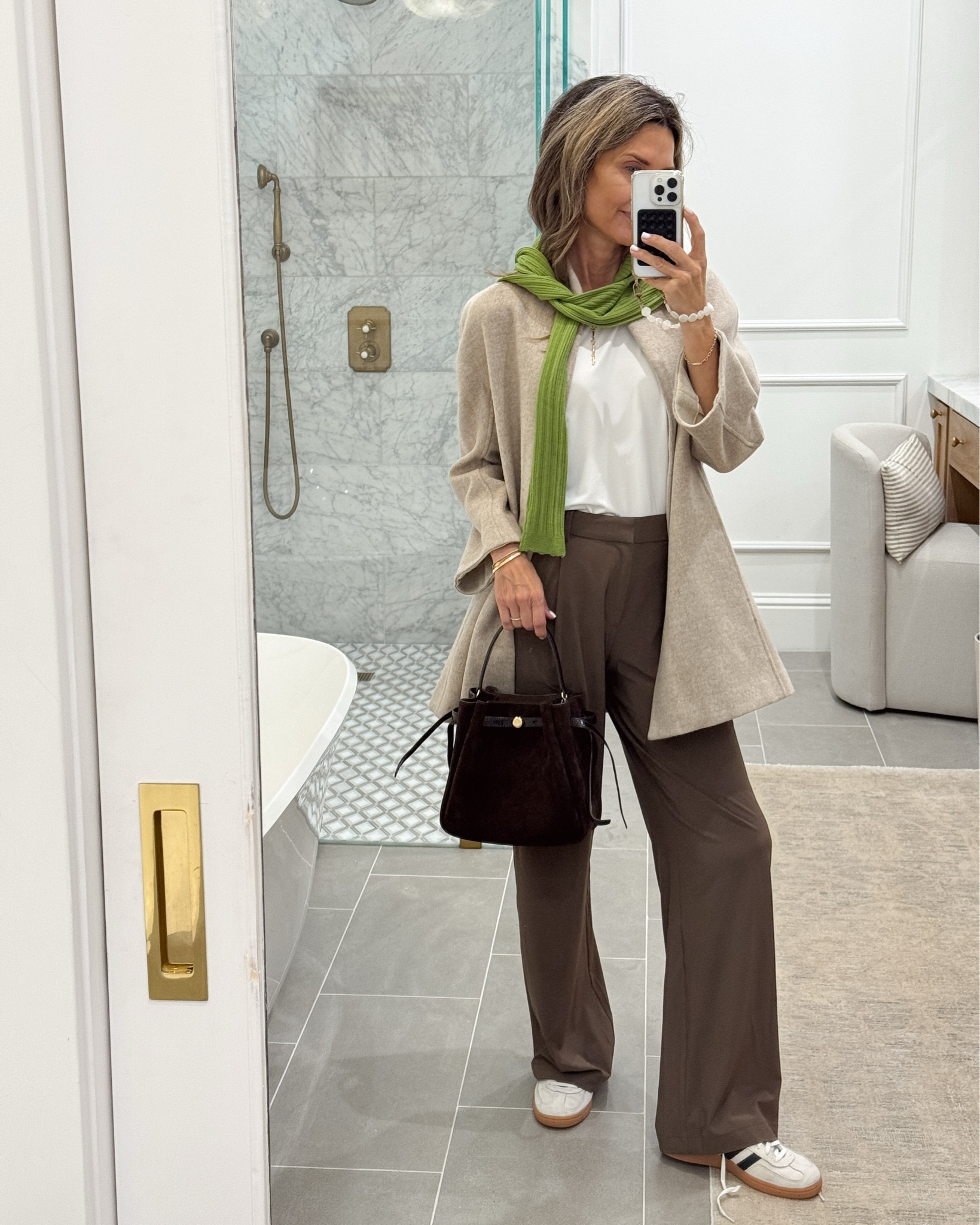 I’m 5’6”
-A favorite lightweight weight trousers TTS 
-Soft T-shirt
-luxe jacket on my 2 year with. She’s an investment keeper. 


#LTKOver40 #LTKTravel #LTKSeasonal