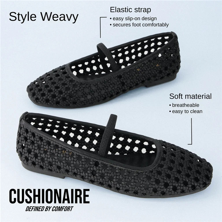Cushionaire Women's Weavy Squared Toe Woven Ballet Flats with Memory Foam | Comfortable Mary Jane... | Walmart (US)