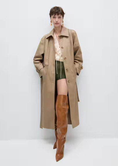 MANGO - Cotton trench coat with shirt collar beige - M - Women | MANGO (US)