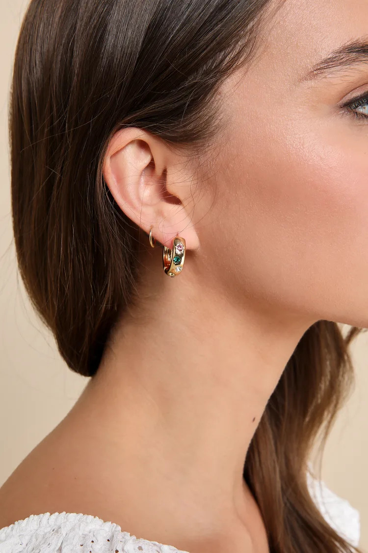 Delightful Gleam Gold Rhinestone Hoop Earrings | Lulus