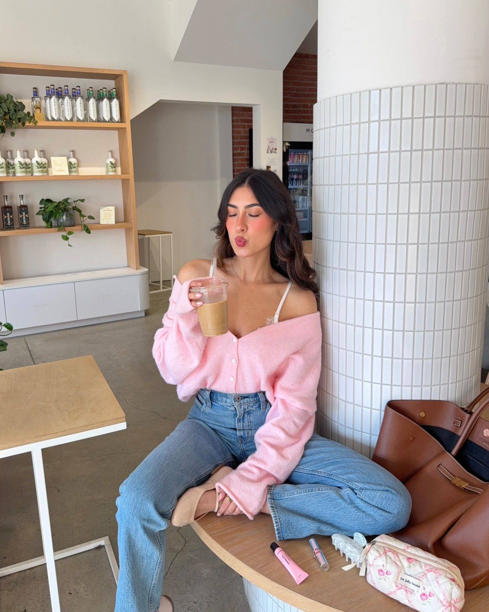 Cozy everyday outfit wearing pink cardigan off shoulder, lace detailed tank and high rise straight leg jeans 💞🌷

#LTKdayinmylife #LTKFindsUnder100 #LTKootd