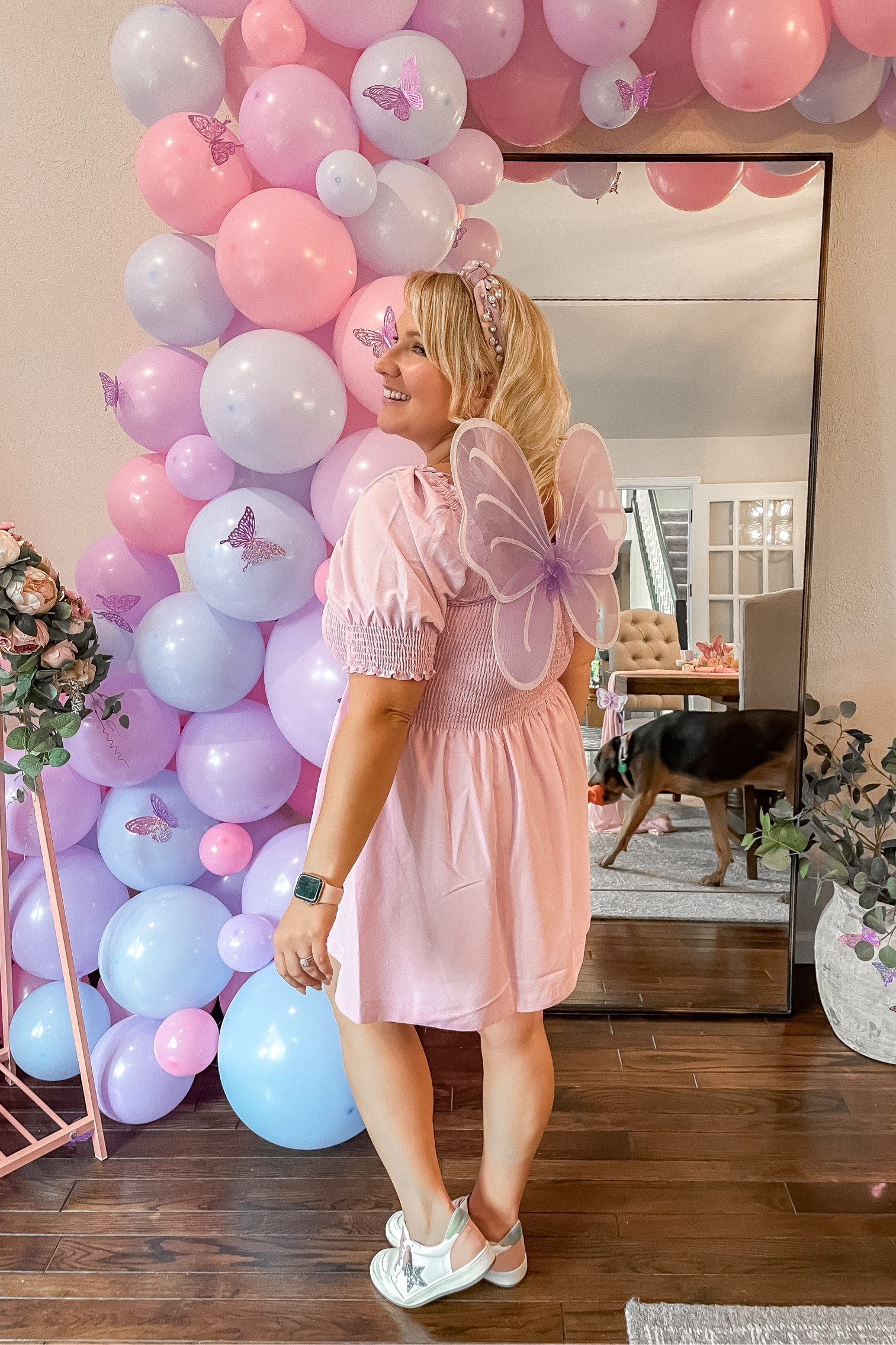 Butterfly themed party outfit. Dress from Hill House is sold out in the ballet pink color, but I linked he same style in a hot pink color! 

#LTKunder100 #LTKFind #LTKstyletip